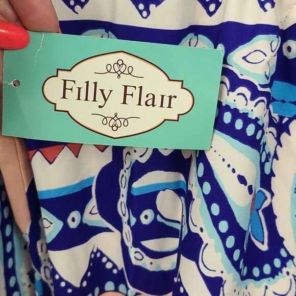 Bohemian NWT Work Dress Peach Blue Boho Printed Flare Sleeve Shift Colorful - Picture 4 of 10